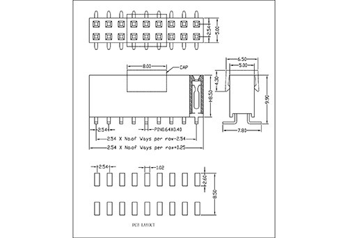 2.54 mm Female Header Dual Row SMT Type H8.5 FHEM14-XXDXXX