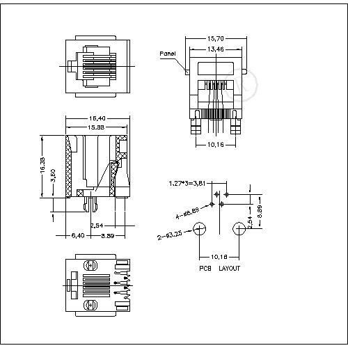 ATRJ5221-6P4C-X-A-X-A RJ11 Jack Top Entry 6P4C,Full Plastic With Panel